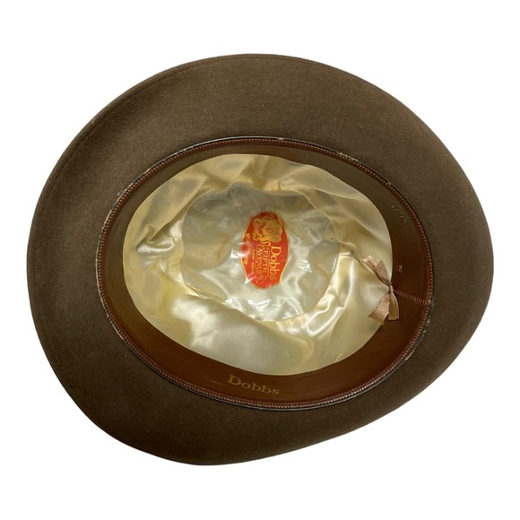 VINTAGE Dobbs Fifth Avenue Fedora Brown Hat 7 1/4‎ CLEAN WOOL SILK BOW - Picture 9 of 9